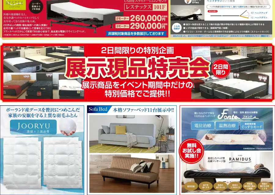 フランスベッド　石川県　こまつドーム　セール　DM